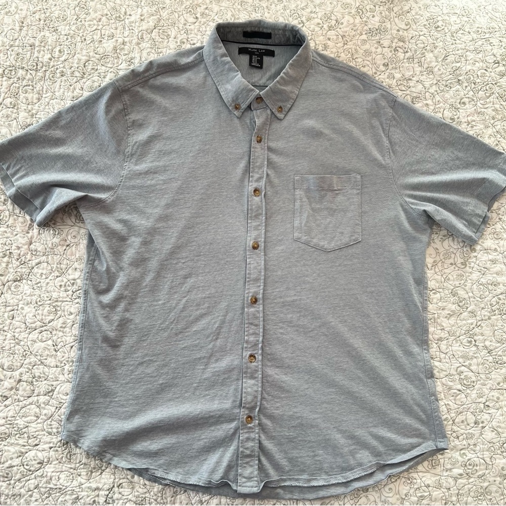 Mark Law Men's Light Blue Button-Down Casual Athleisure 100% Cotton XL Shirt